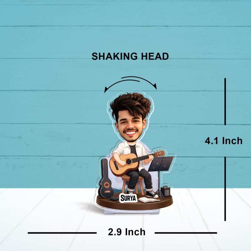 Personalized Music Theme Bobblehead Caricature with Shaking Head Unique Tabletop Decor Gift for Musicians, Singers & Music Lovers | Battery Powered Moving Head